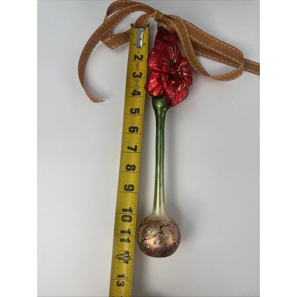 Smith Hawkins Red Amaryllis‎ Blown Glass Ornament W Germany w/Box - Large 12